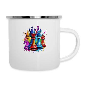 Schach / Figuren / Strategie / Denksport / Nerd - Emaille-Tasse - Weiß - Rechts