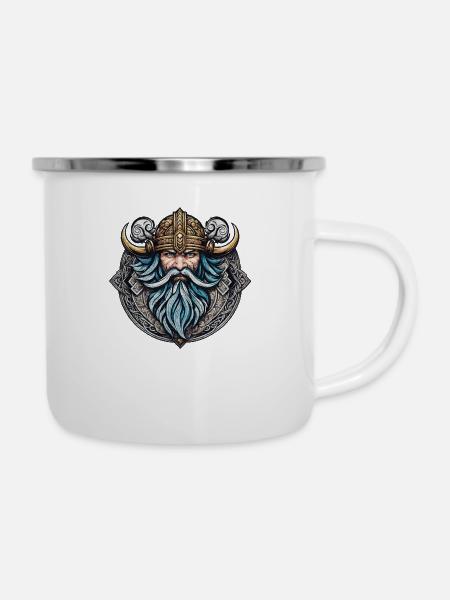 Wikinger Odin Thor Walhalla - Emaille-Tasse - Weiß
