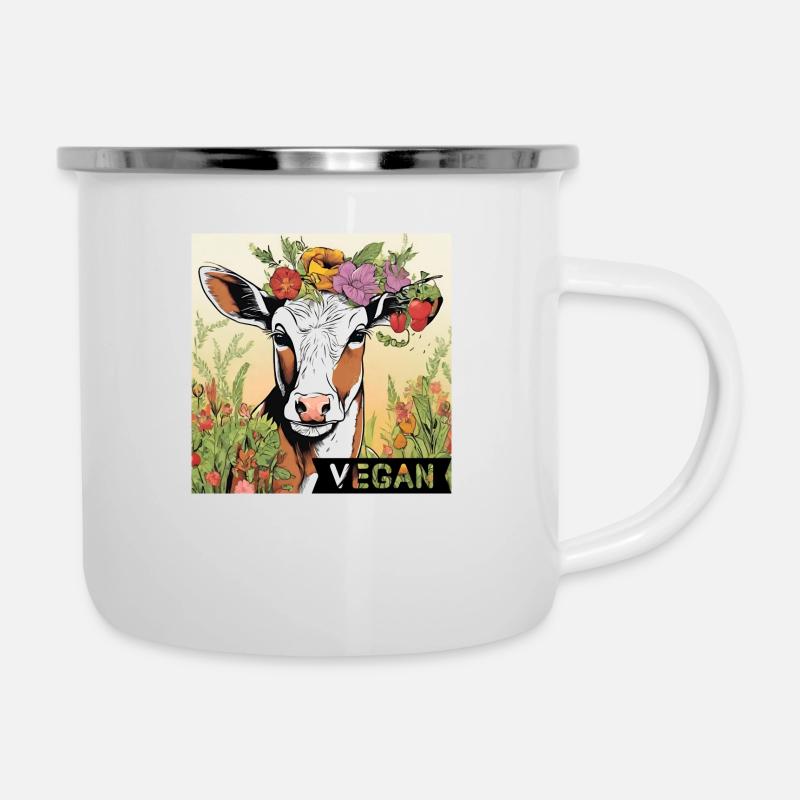Vegan Cow - Emaille-Tasse - Weiß