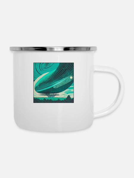 Invasion Airship - Emaille-Tasse - Weiß
