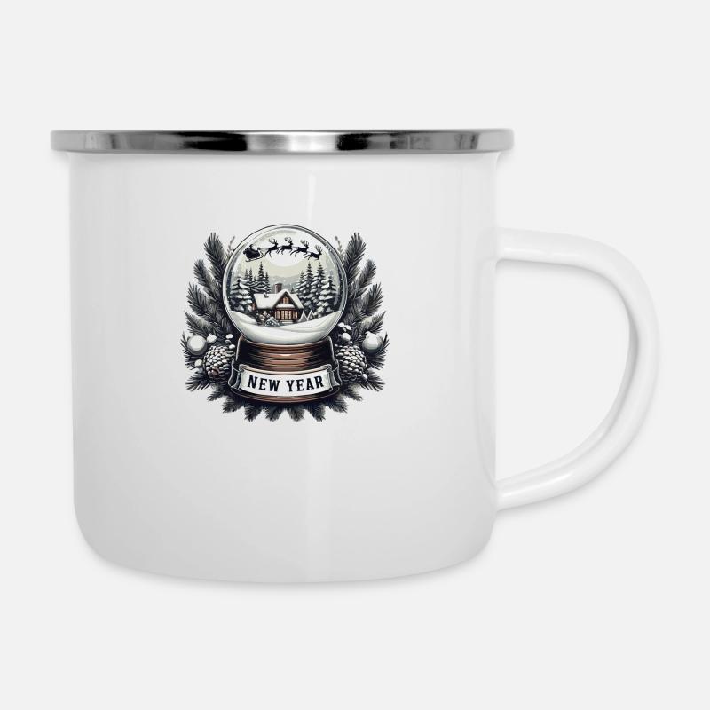 New Year Magic: Snow Globe & Santa’s Sleigh - Camper Mug - white