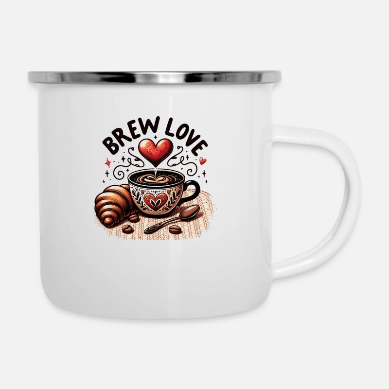 Brew with Love - Emaille-Tasse - Weiß