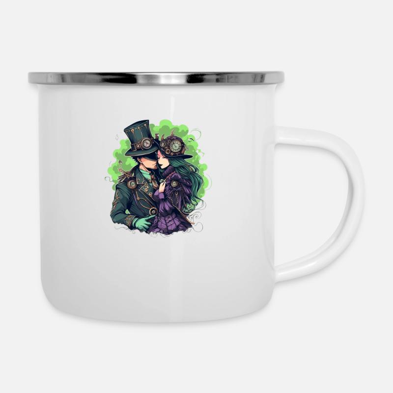 Steampunk-Couple - Emaille-Tasse - Weiß