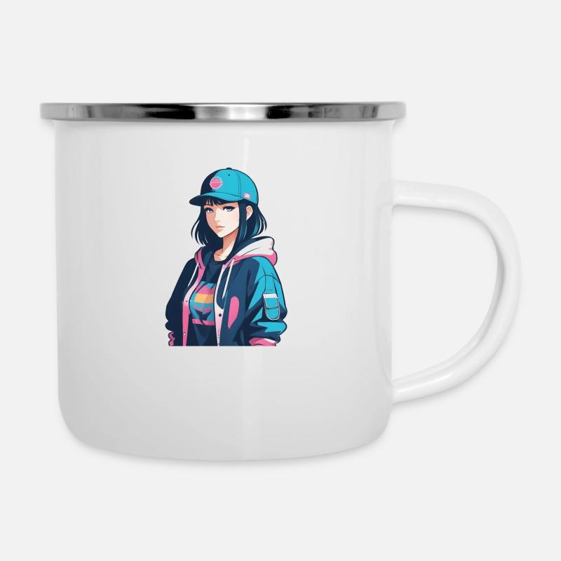 Japanisches Anime-Mädchen - Emaille-Tasse - Weiß