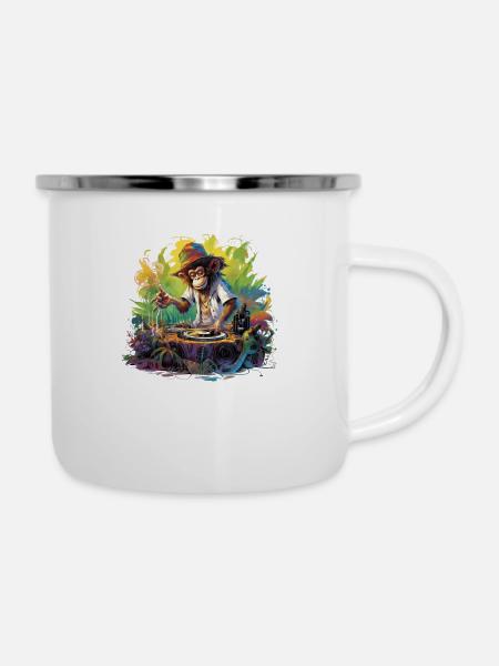 Monkey DJ - Emaille-Tasse - Weiß
