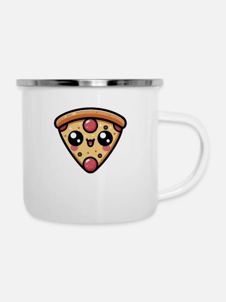 Süße Kawaii Chibi Pizza - Emaille-Tasse - Weiß