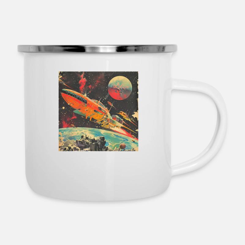 Spaceship - Emaille-Tasse - Weiß