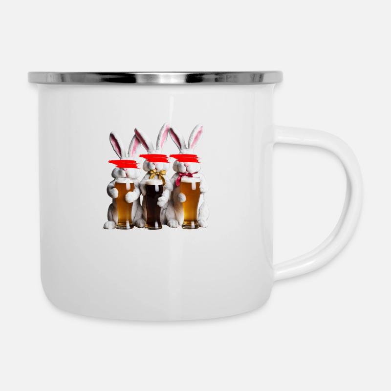 Drei Hasen - Emaille-Tasse - Weiß
