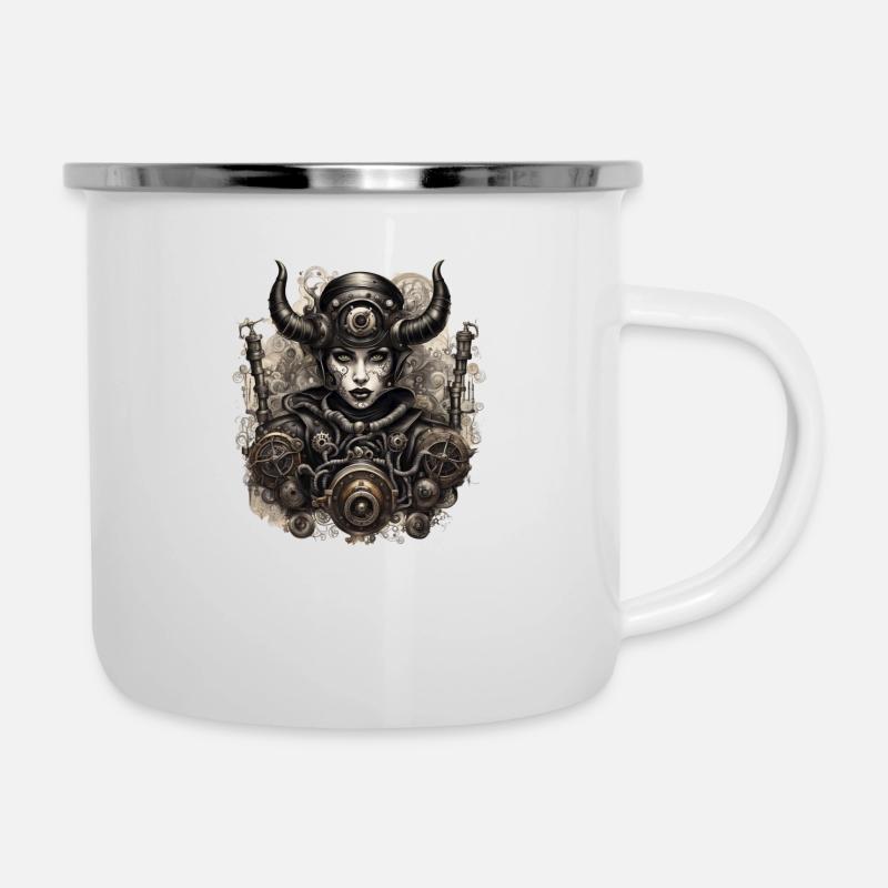 Steampunk Girl - Emaille-Tasse - Weiß