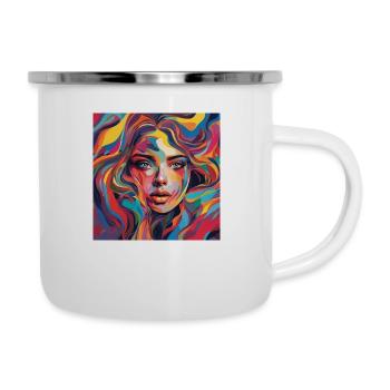 Farbenfroher Chic: Fesselnde Frauengesichtsbekleidung - Emaille-Tasse - Weiß - Rechts
