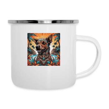 Tattoo / Tier / Kunst / cool / Comic / Hund - Emaille-Tasse - Weiß - Rechts