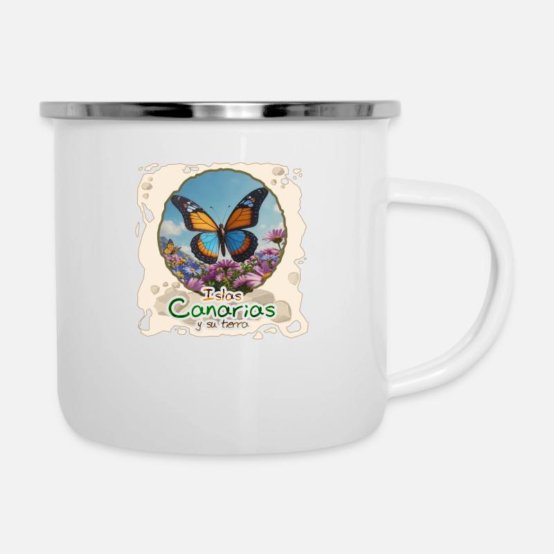 Schmetterling - Emaille-Tasse - Weiß