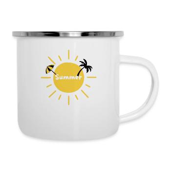 Summer Sun, Palm Tree and Parasol - Camper Mug - white - Right