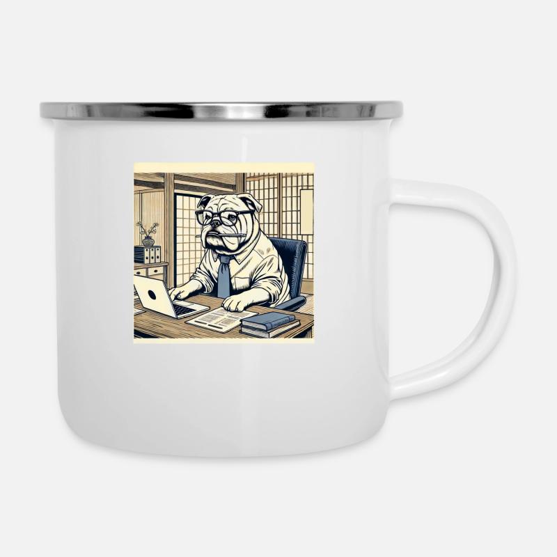 Bouledogue au bureau - Ukiyo-e Style - Tasse émaillée - blanc