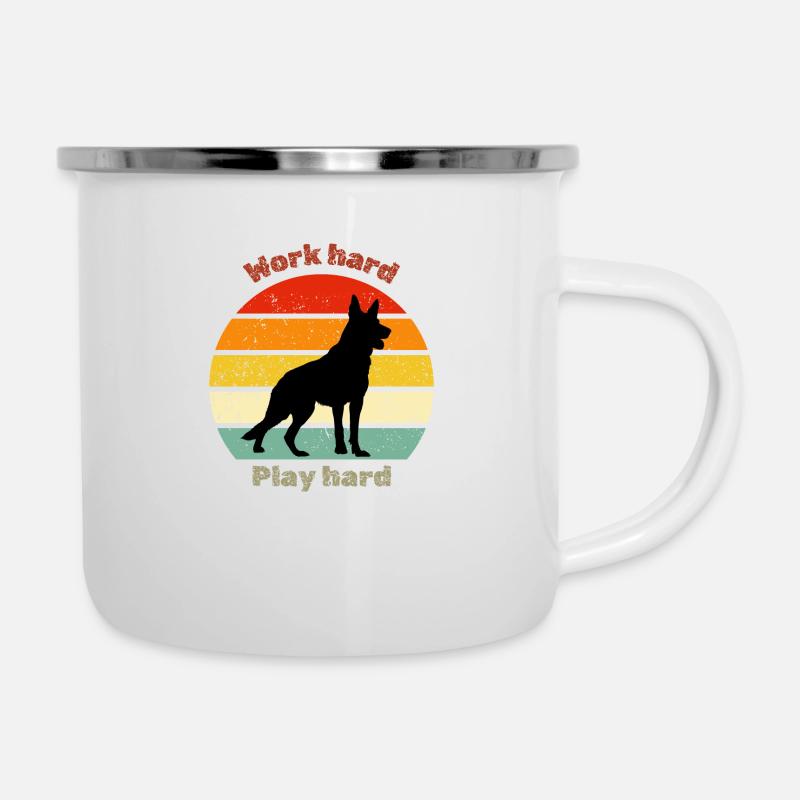 Retro German Shepherd - Emaille-Tasse - Weiß