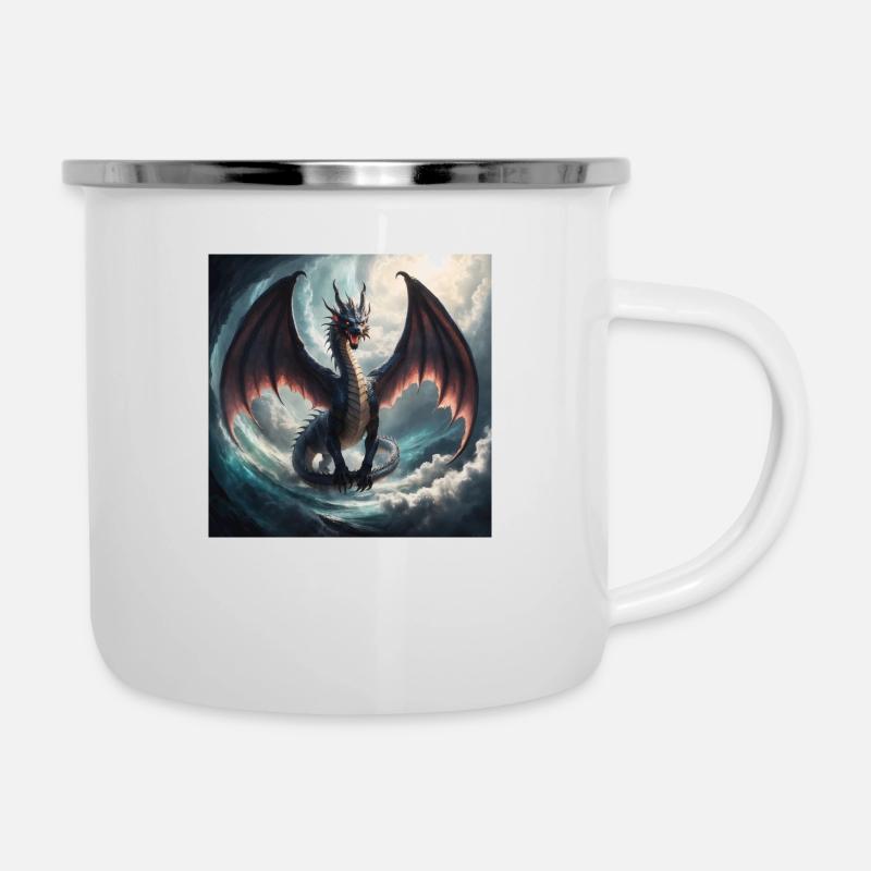 Majestätischer Drache - Emaille-Tasse - Weiß