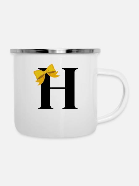 Buchstabe h gelbe Schleife - Emaille-Tasse - Weiß