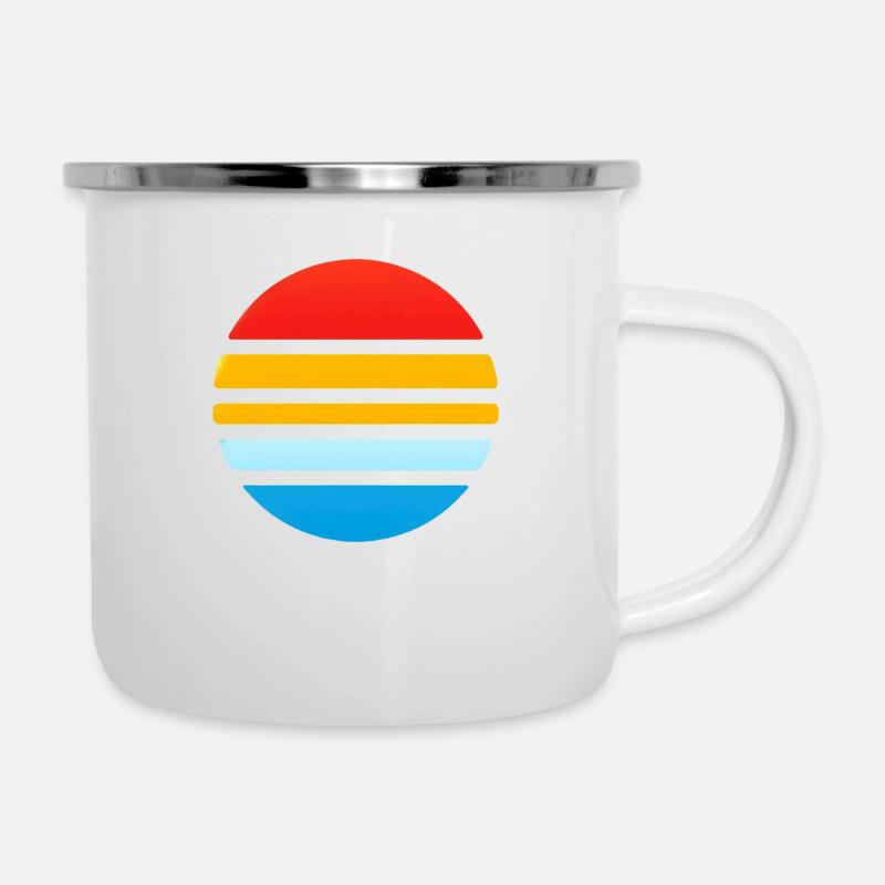 Bunter Streifenstyle - Emaille-Tasse - Weiß