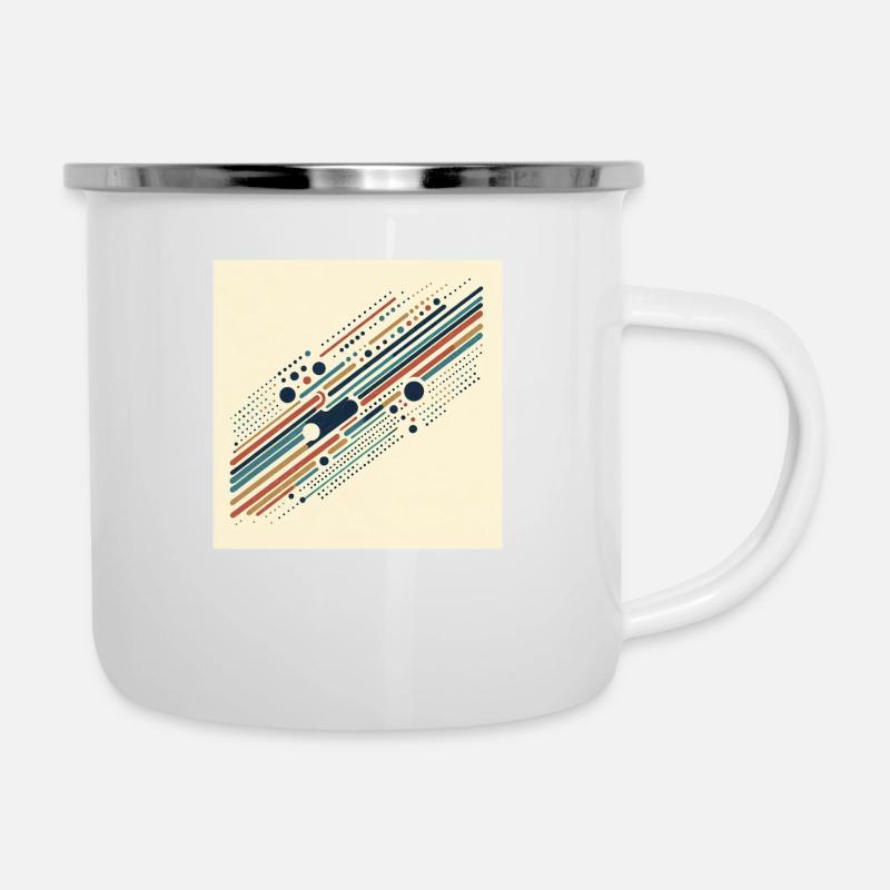 Schlichtes Streifendesign - Emaille-Tasse - Weiß