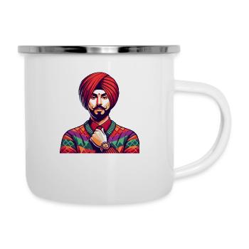 Indischer Mann Traditionelles Outfit Mumbai - Emaille-Tasse - Weiß - Rechts