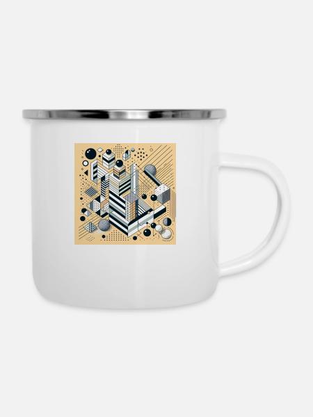 Geometrisches Muster - Emaille-Tasse - Weiß