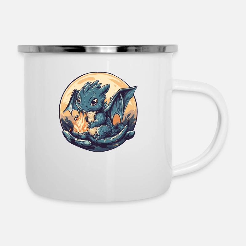 Blue Dragon by the Fire - Camper Mug - white