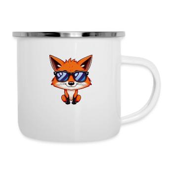 Chill Fox mit Sonnenbrille genießt den Sommertag - Emaille-Tasse - Weiß - Rechts