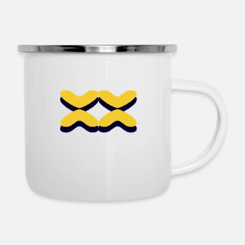 Vier Musterformen in Gelb mit Schwarzem Hintergrun - Emaille-Tasse - Weiß