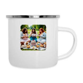 Kuchen & Gesellschaft Satire - Emaille-Tasse - Weiß - Rechts