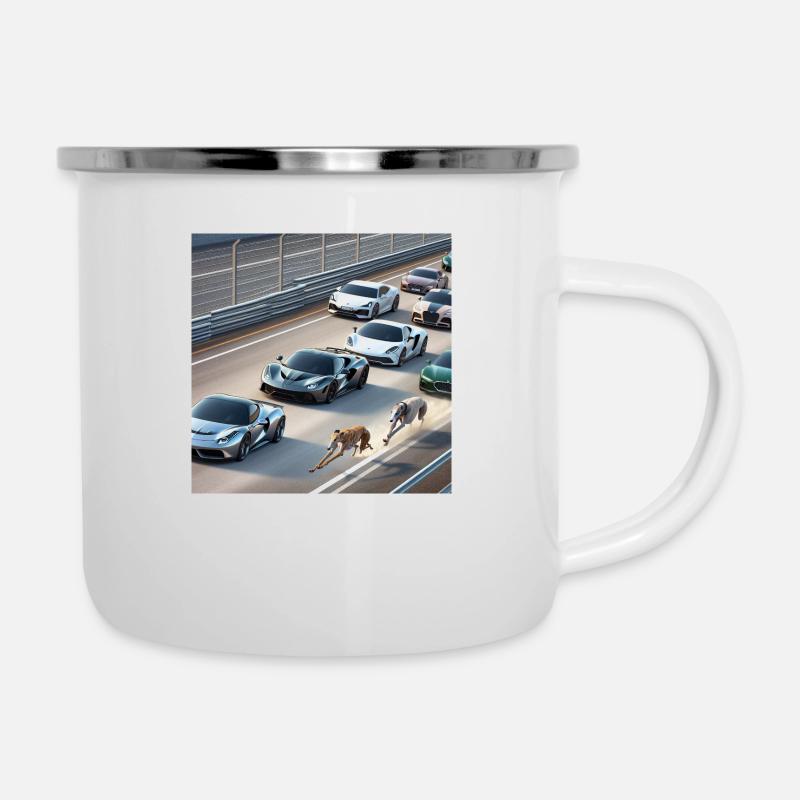 Windhund-Rennen - Emaille-Tasse - Weiß