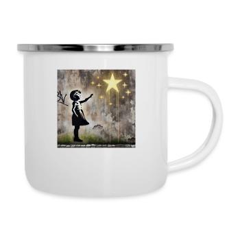 Kein Banksy - Greif nach den Sternen - Emaille-Tasse - Weiß - Rechts