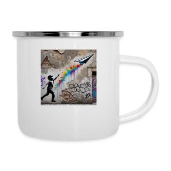 Kein Banksy - Flug der Fantasie - Emaille-Tasse - Weiß - Rechts