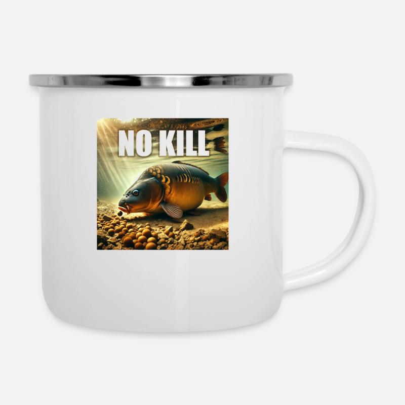 No Kill Carpe cuire qui déguste ses bouillettes - Tasse émaillée - blanc