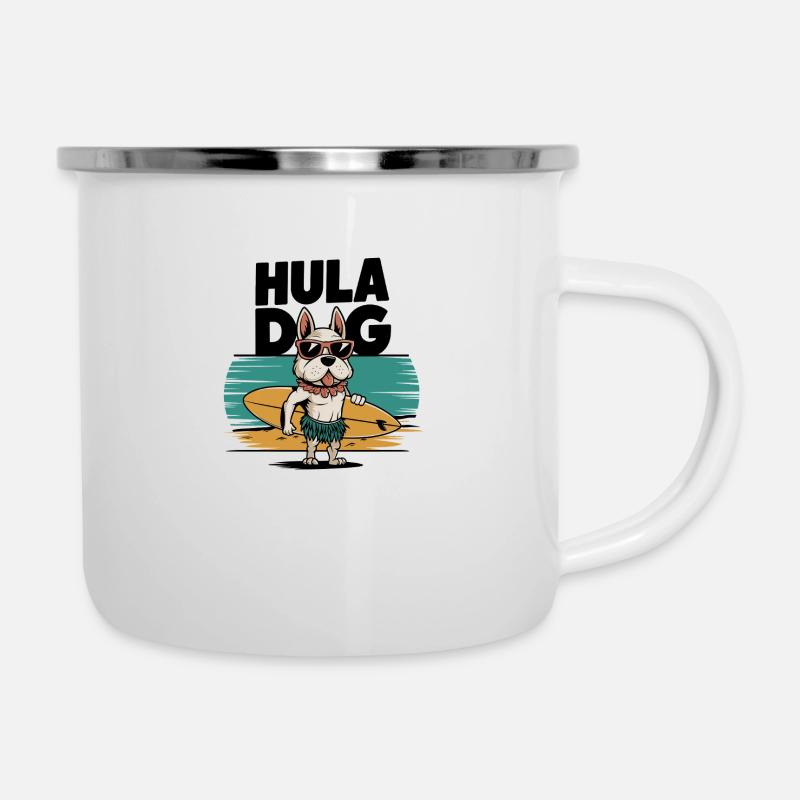 Hula Dog - Design drôle d’été - Tasse émaillée - blanc