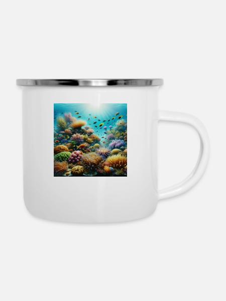 Korallenriff - Emaille-Tasse - Weiß
