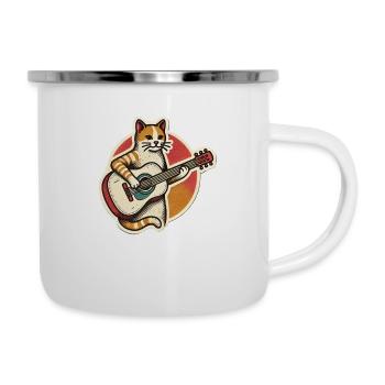 Chat avec guitare / Guitare - Tasse émaillée - blanc - Droite
