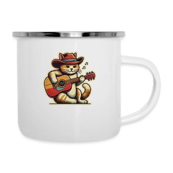 Chat avec chapeau de cow-boy jouant de la guitare - Tasse émaillée - blanc - Droite