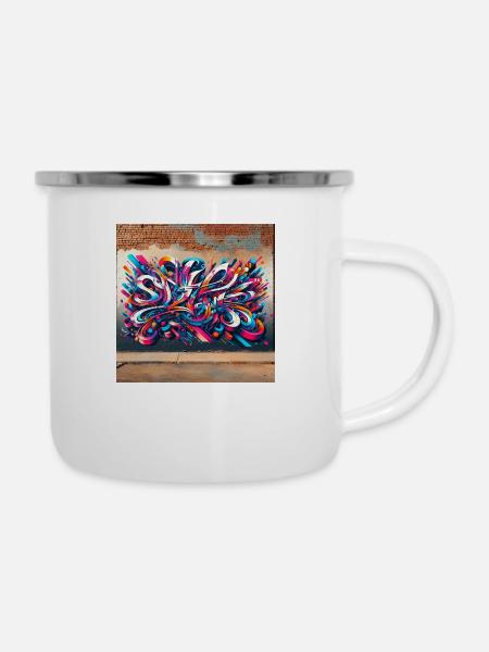 Graffiti Schrift - Emaille-Tasse - Weiß