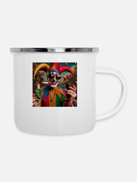 Joker mit Sonnenbrille - Emaille-Tasse - Weiß