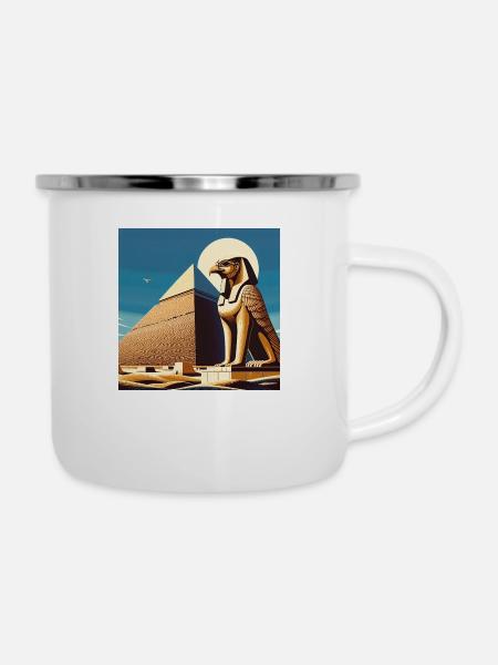 HORUS mit Pyramide - Emaille-Tasse - Weiß