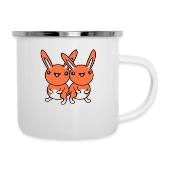 2 Hasen Team Lustig Grimasse Albern Ulkig Lächeln - Emaille-Tasse - Weiß - Rechts