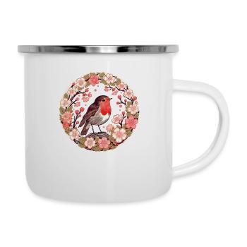 Kirschblüten-Rotkehlchen - Emaille-Tasse - Weiß - Rechts