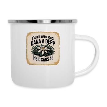 Frueher warn von 3 oana a Depp - Heid sans 4 - Emaille-Tasse - Weiß - Rechts