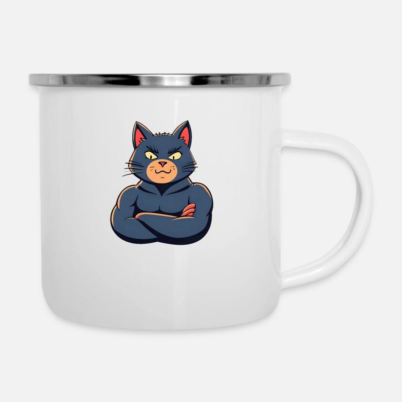 Chat avec des muscles-Conception de bande dessinée drôle - Tasse émaillée - blanc