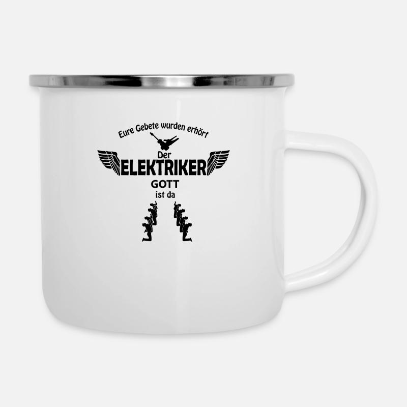 ELEKTRIKER Gott schwarz - Emaille-Tasse - Weiß