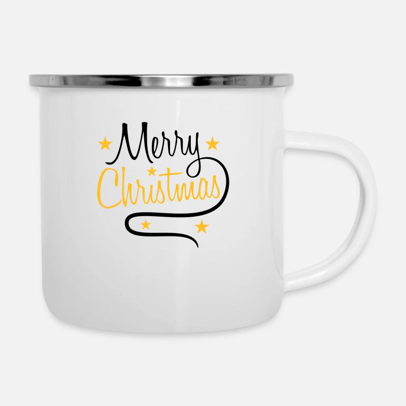 text design logo tanne sterne frohe christmas weih - Emaille-Tasse - Weiß