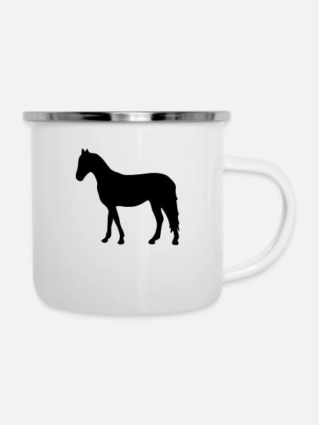 Stehendes Pferd - Emaille-Tasse - Weiß