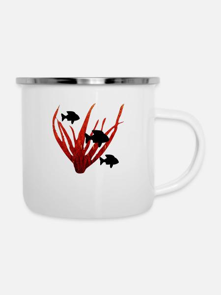 Fisch und KOralle - Emaille-Tasse - Weiß