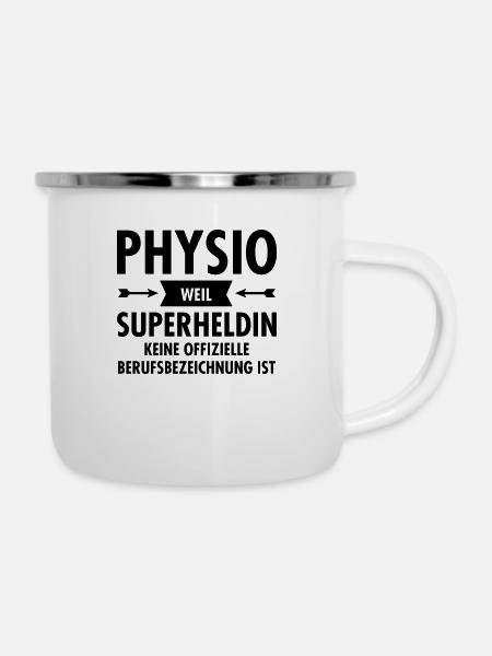 Physio - Superheldin - Emaille-Tasse - Weiß