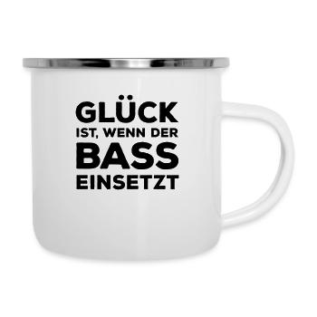 Glück ist, wenn der Bass einsetzt. Musik Rocker - Emaille-Tasse - Weiß - Rechts